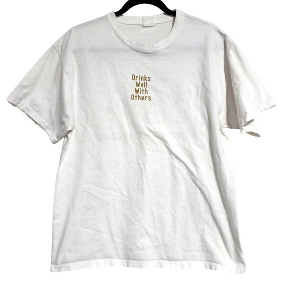 Drinks Well With Others Graphic T-Shirt Unisex Size L Birch Equipment White Cot - Picture 2 of 6